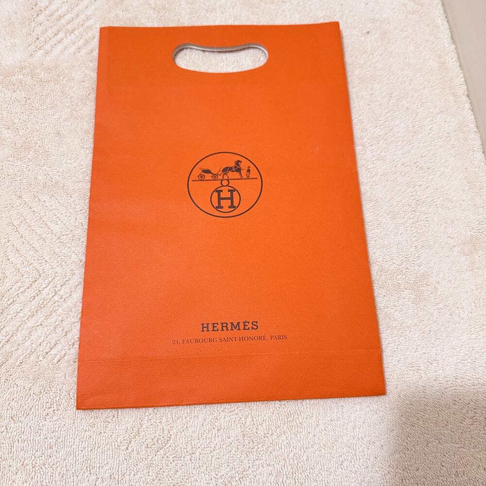 Authentic Hermès Orange Shopping Gift Bag Die Cut Handle Boutique Bag 12x8x2.5"